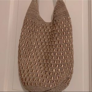 Woven fabric and macrame bag